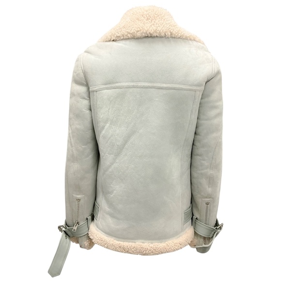 ALL SAINTS POWDER BLUE HAWLEY OVERSIZED SHEARLING BIKER JACKET - Picture 3 of 6